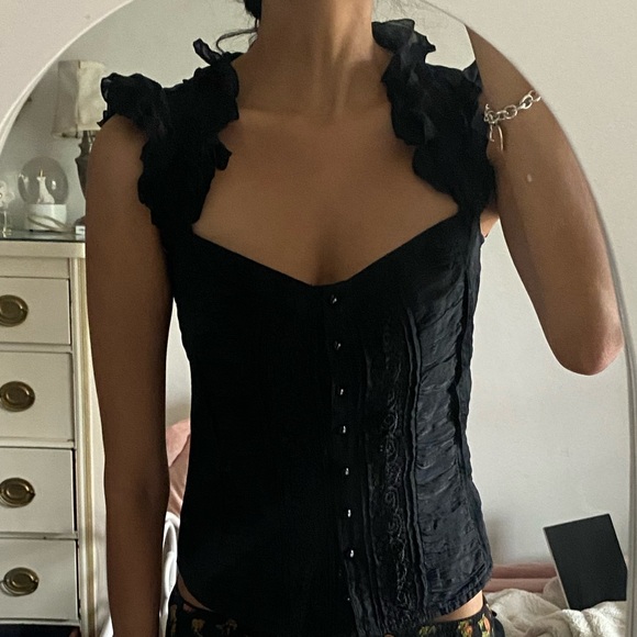 Bebe Black Button Up Corset Top - Picture 3 of 6